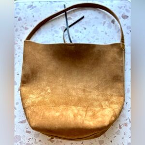 Chic Brown Gold Artificial Suede Shoulder Bag Excellent Condition